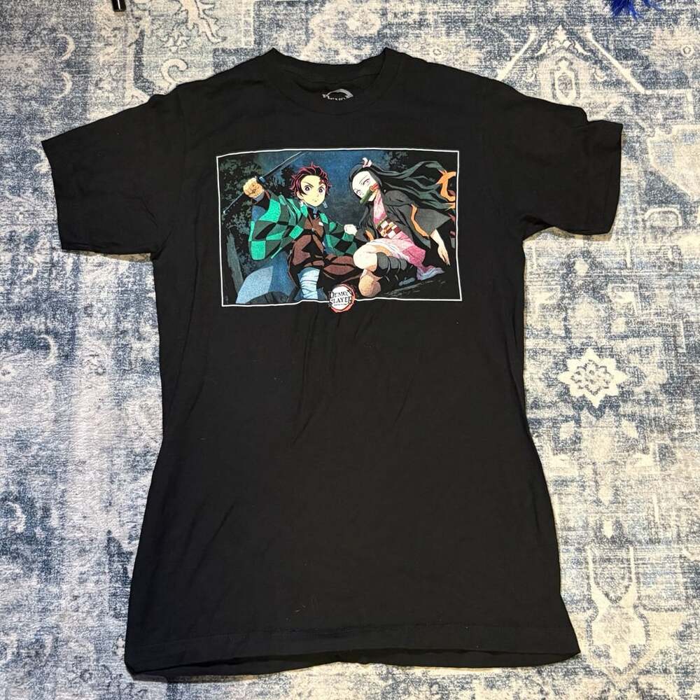 Demon Slayer Tanjiro & Nezuko Anime Graphic T-Shirt Size S Black